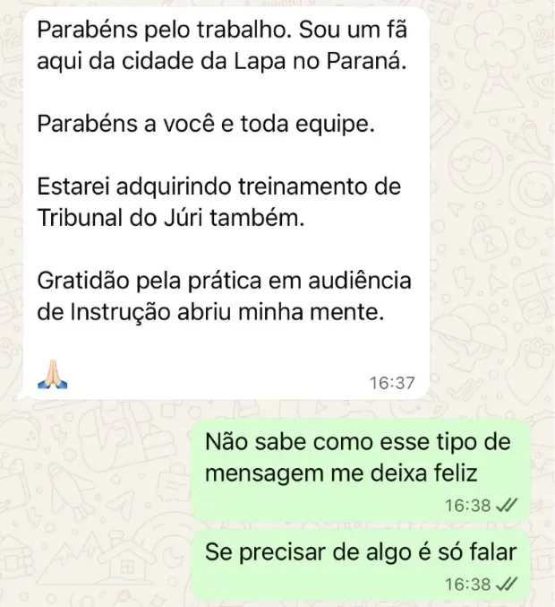 Aluno da Lapa, no Paraná, agradece pela prática em audiência de instrução