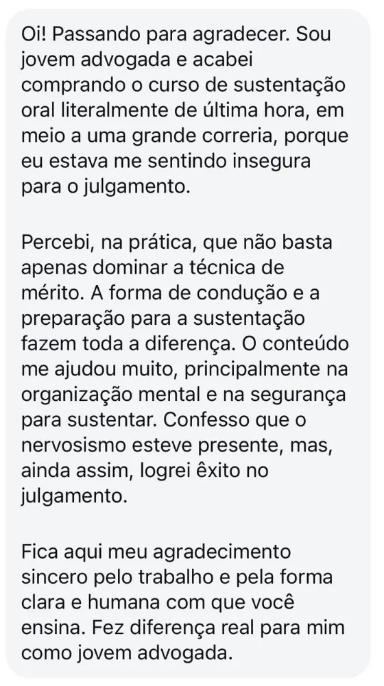 Jovem advogada relata êxito no julgamento após o curso